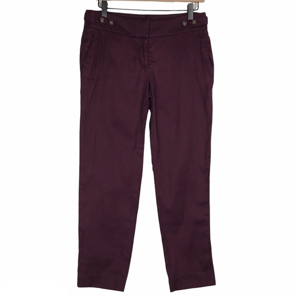 LOFT Linen Pants Marisa Ankle Trousers Burgundy Minimalist Dark Academia Size 2 - Picture 10 of 10